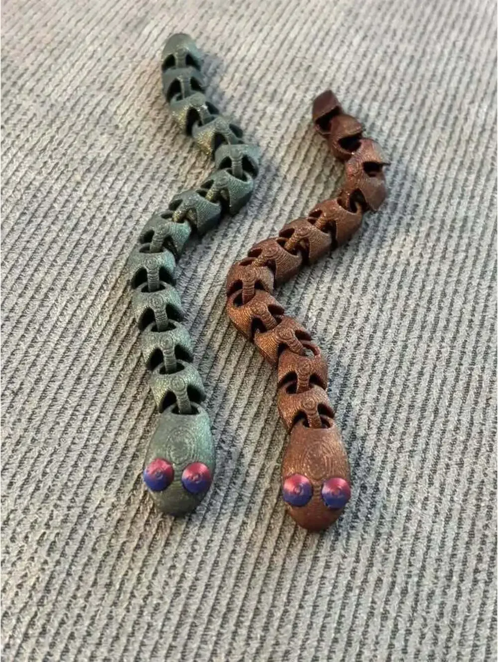 3D Printed Articulated Snake Fidget Toys, two